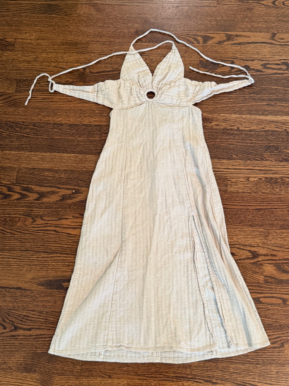 Muse Cream Halter Maxi Jumpsuit with Ring Detail